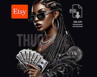 Black girl with money PNG Black dope girl Clipart Woman Clip art Getting money quotes Money inspiration Sublimation png