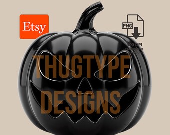 Black Jack-o-Lantern Pumpkin PNG, Glossy Evil Halloween Pumpkin Design, Sublimation Shirt Digital Download, Spooky Season, 300 DPI