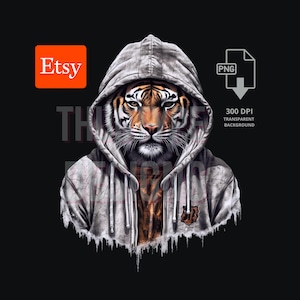 Cool Streetwear Tiger PNG | Graphic T-Shirt Digital File, Tiger Lover, Urban Sublimation, Animal DTG Clipart