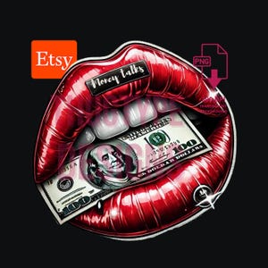 Money Talks Red Lips PNG Clipart | High-Quality Transparent Pink Lip Art Digital Printable Sublimation Glam Feminine Art