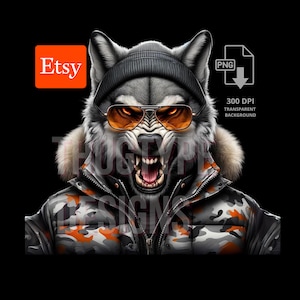 Streetwear Wolf Gangsta Themed  T-Shirt Design Digital Download PNG Digital Graphic Art Instant Digital Download Commercial Use