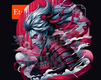 Samurai Warrior T-shirt Design PNG, Digital Download PNG, Commercial Use