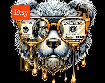 Money Talk Hip Hop Ripping Gold Teddy Bear Graffiti Cartoon - Download digitale PNG, Download digitale PNG, Design per maglietta a tema gangster