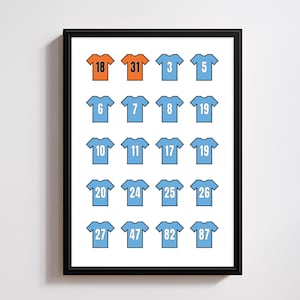 Pôster de futebol do Manchester City | Impressão do elenco da Premier League 2024/25 | Presente para fãs de futebol