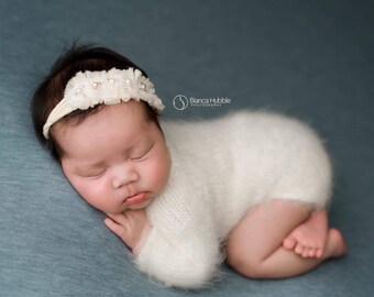 Hand Knitted Alpaca Blend Newborn Photo Prop, knit Onesie