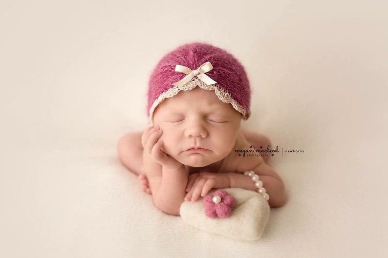 Newborn Mohair turban Adjustable size Newborn Turban Newborn Knitted Mohair bonnet Newborn Photography Props Baby Knit Mohair Hat image 5