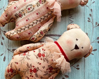 Vintage Floral Ballerina  Bear Stuffie, Handmade Fabric Bear