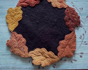 Wool candle mat, fall home decor,hand appliquéd wool placemat