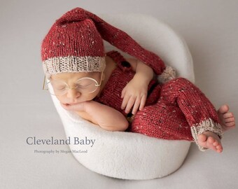 Newborn Holiday set - newborn santa suit - newborn romper - newborn sleep cap - photographer prop