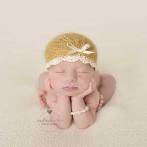 Newborn Mohair turban Adjustable size Newborn Turban Newborn Knitted Mohair bonnet Newborn Photography Props Baby Knit Mohair Hat image 3