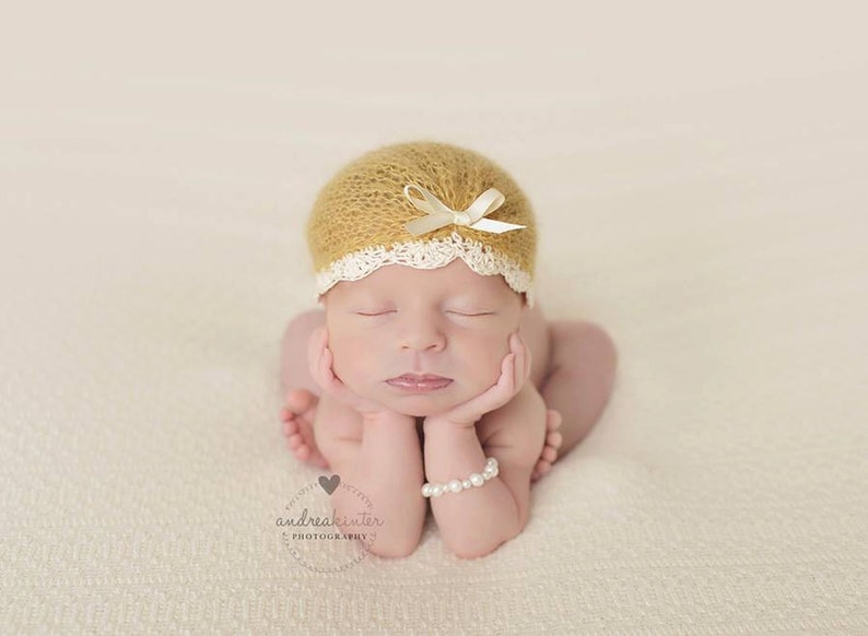 Newborn Mohair turban Adjustable size Newborn Turban Newborn Knitted Mohair bonnet Newborn Photography Props Baby Knit Mohair Hat image 3