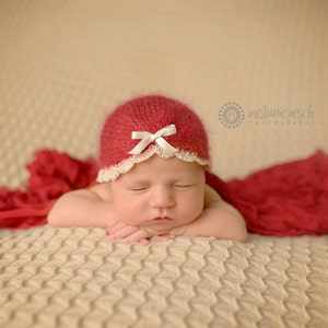 Newborn Mohair turban Adjustable size Newborn Turban Newborn Knitted Mohair bonnet Newborn Photography Props Baby Knit Mohair Hat image 2