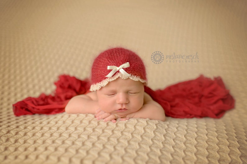 Newborn Mohair turban Adjustable size Newborn Turban Newborn Knitted Mohair bonnet Newborn Photography Props Baby Knit Mohair Hat image 2