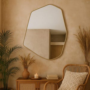 Gold Irregular Wall Decor Mirror  - Decorative Bedroom Mirror - Asymmetrical Aesthetic Unique Mirror - Large Triangle Dual Abstract Mirror
