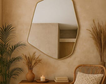 Espejo de pared asimétrico dorado – Decoración abstracta grande