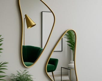 Espejo de pared asimétrico hecho a mano – Decoración ondulada para el hogar