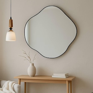 Round Wall Big Decorative Mirror - Circle Bathroom Mirror - Aesthetic Irregular Home Mirror - Asymmetrical Scalloped Hanging Modern Mirror
