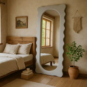 Wavy Floor Full Length Mirror - Asymmetrical Full Body Unique Mirror - Irregular Decor Aesthetic Mirror  - Wave Modern Bedroom Full Mirror