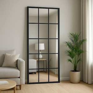 Window Full Length Mirror - Full Size Decorative Mirror - Iskandinav Stylish Decorative Floor Windows Mirror - Full Body Pane Windows Mirror