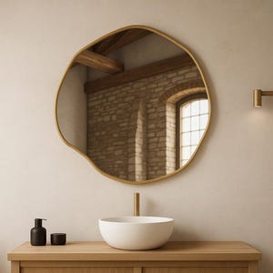 Large Round Wall Mirror Decorative Mirror - Irregular Bathroom or Bedroom Unique Mirror - Asymmetrical Scalloped Wall Hanging Modern Mirror