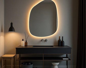 Handmade Irregular LED Backlit Mirror – Modern Asymmetrical Design