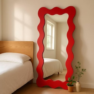 Wavy Floor Full Length Aesthetic Mirror - Decorative Full Size Bedroom Mirror - Full Body Unique Long Mirror - Wave Tall Customizable Mirror