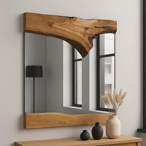 Live Edge Mirror - Large Irregular Olive Wood Unique Mirror - Mid-century Farmhouse Wall Decorative Mirror  - REAL Natural Handmade Mirror