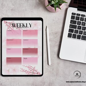 Planificador semanal de flores de cerezo / Imprimible floral primaveral / PDF con estética pastel / Descarga digital / A4 + Carta EE. UU.