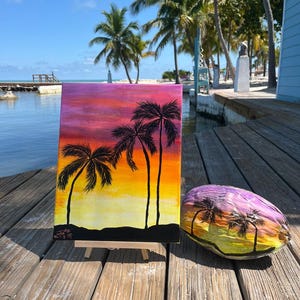 Florida keys Hand Painted Coconut & Palm tree Painting set