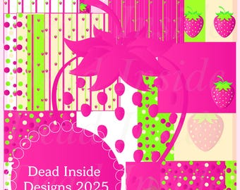 Strawberry Fields Forever Dots and Stripes Stationary Digital Paper