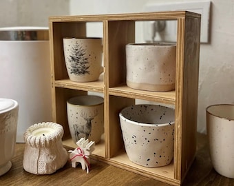 Estante de madera para tazas, portavasos, organizador de tazas de té, estante para cocina o cafetería, decoración funcional, almacenamiento para barra de café