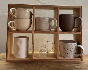 Estantes para tazas de café, organizador de tazas, portavasos de madera, estante para portavasos, estante Cubby hecho a mano para decoración funcional de cocina o cafetería