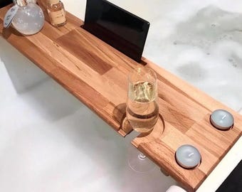 Handgefertigtes Holzbadewannenregal, Badewannenablage aus Buche, multifunktionales Badewannenregal, Stilvolles Badezimmerzubehör, Wohnmöbel Natürlich