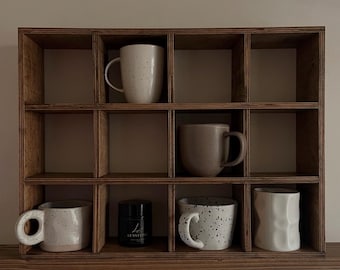 Estantes para tazas de café, organizador de tazas, estante para tazas de barra de café, estante para tazas, soporte para tazas, decoración de cocina hecha a mano, almacenamiento de barra de café montado en la pared