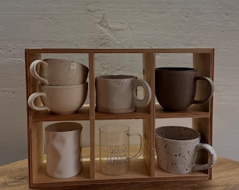 Estantes para tazas de café, organizador de tazas, soporte para tazas, estante Cubby hecho a mano para decoración funcional de cocina o cafetería, almacenamiento de barra de café,
