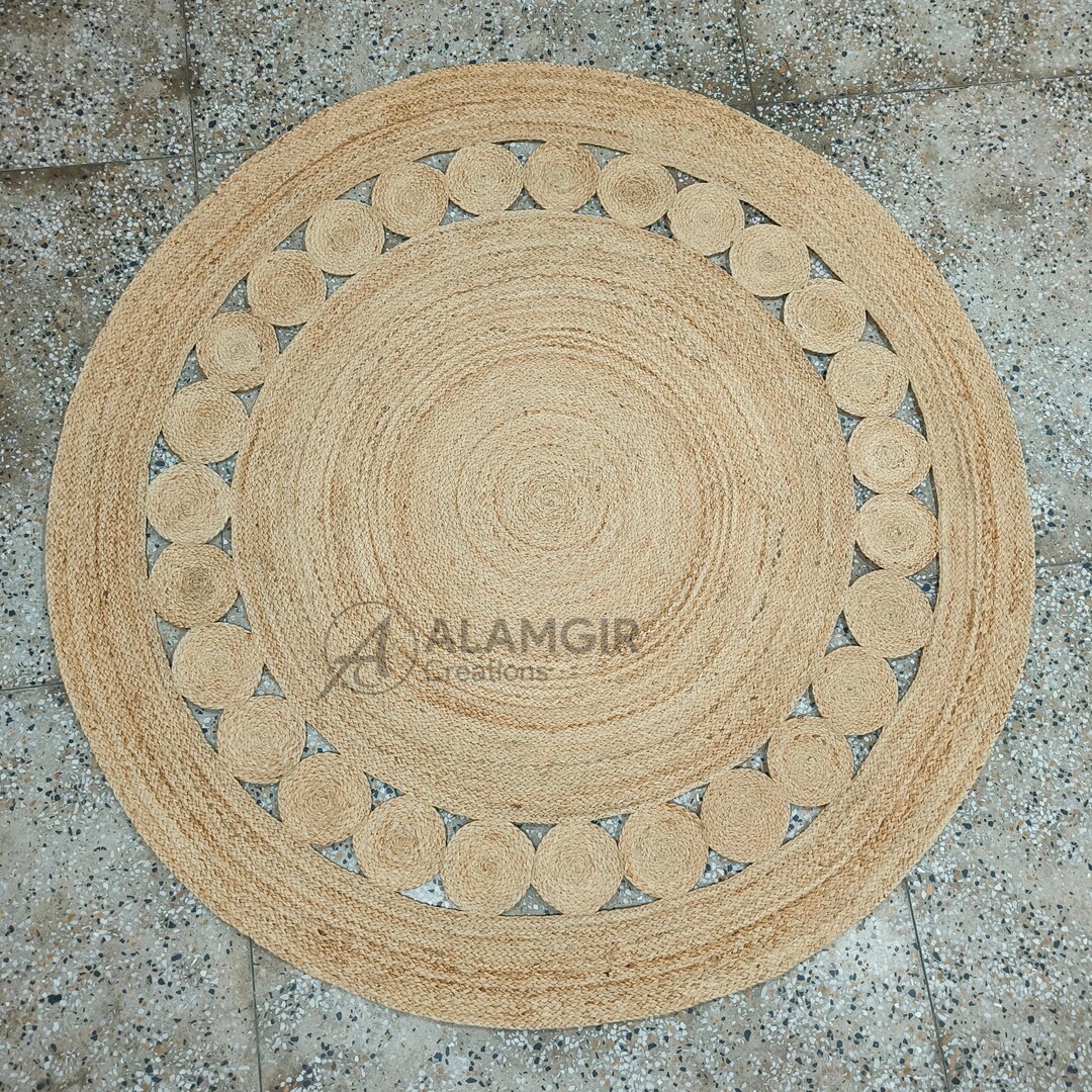 Boho Round Handmade Round Jute Rug: Boho Farmhouse Circle Border - Etsy
