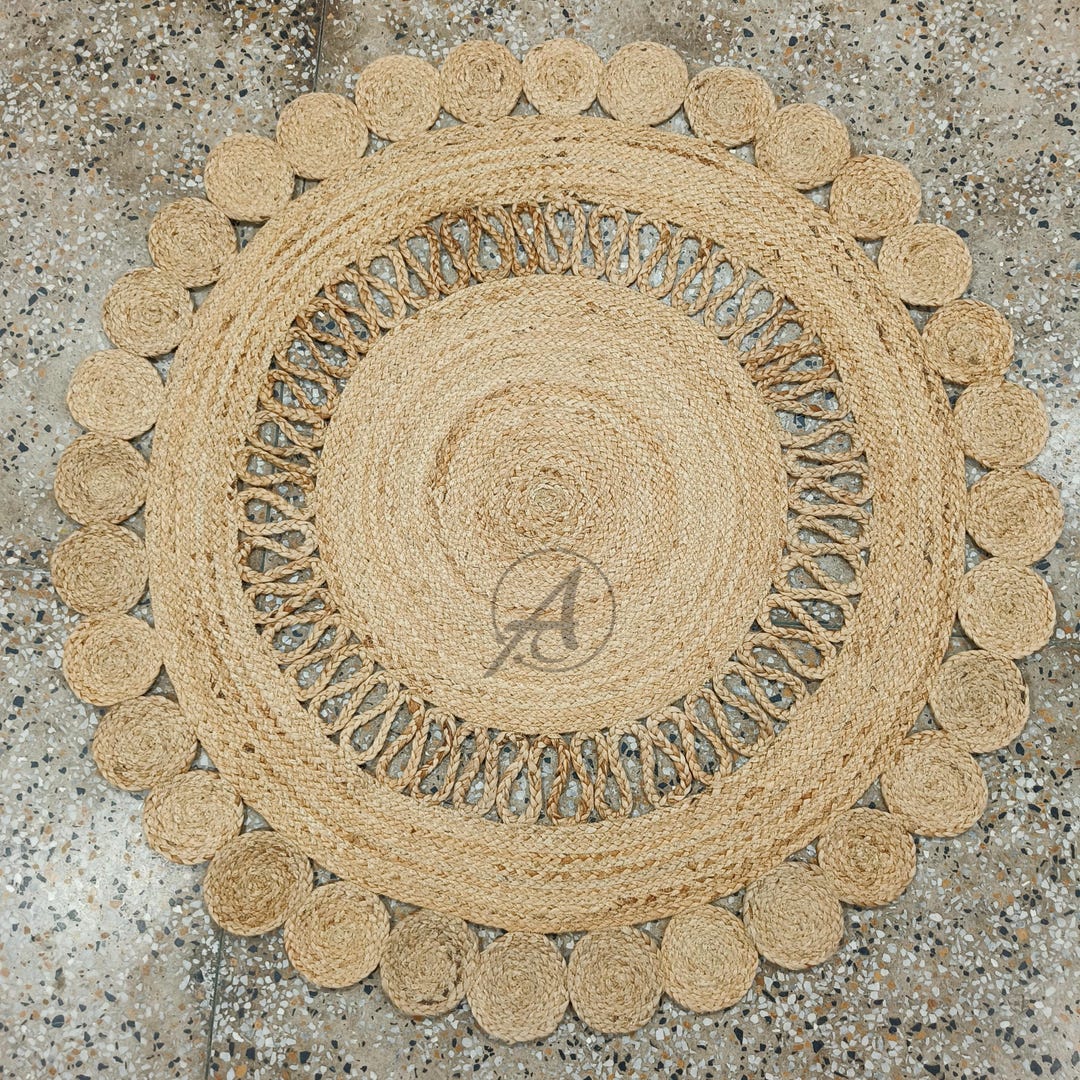 Yute Round Rug Handwoven Jute Round Rug | Scallop Border, Boho Farmhouse - Etsy