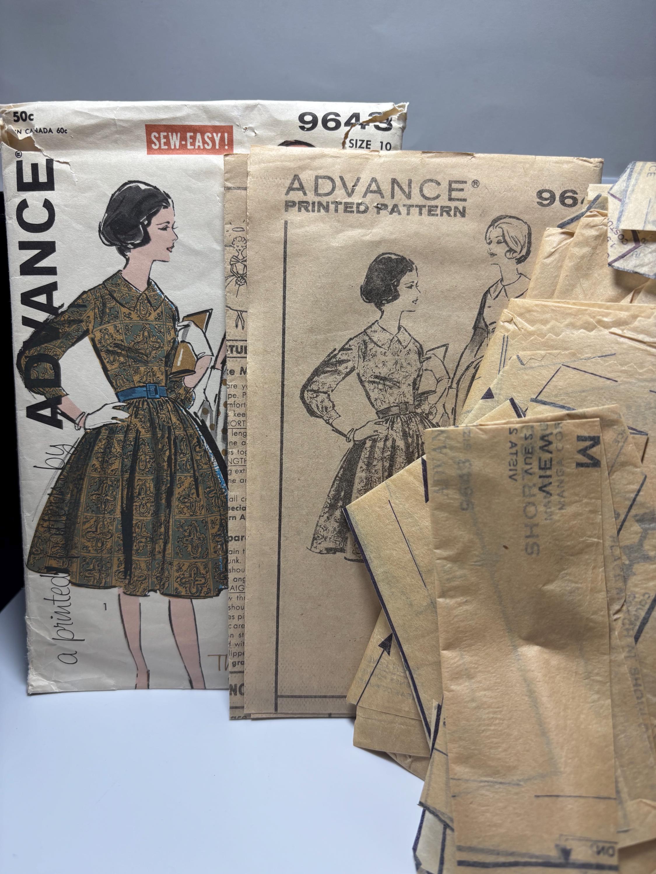 Advance 9643 (1950s) Full-Skirt Dress with Peter Pan Collar – Size 10 – Complete & Cut – Priscilla Presley Southern Debutante Style - Thumbnail 4