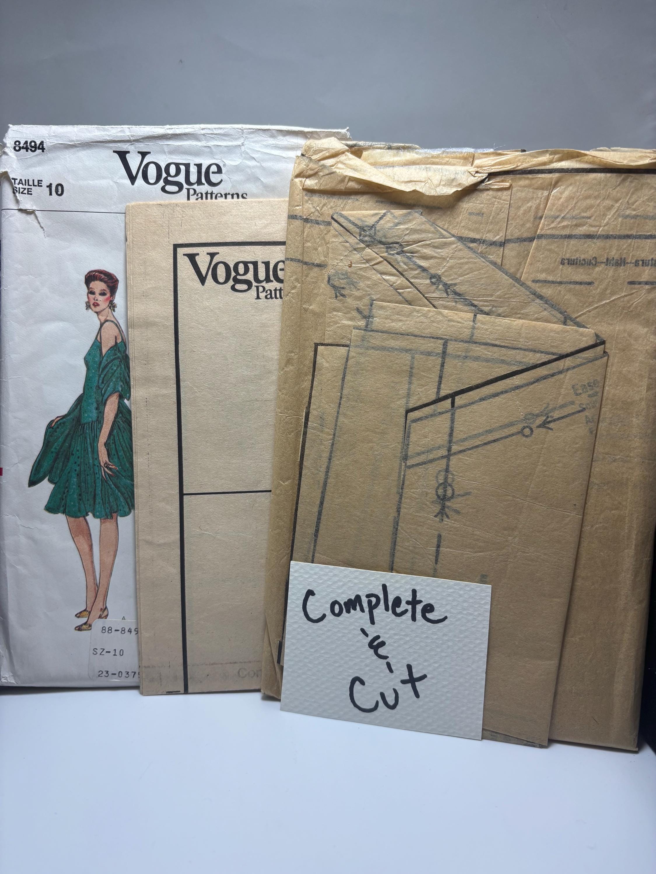 Vogue 8494 (1980s) Cocktail or Party Dress with Shawl – Size 10 – Complete & Cut – Electric Prom Night Glam Vintage Sewing Pattern - Thumbnail 5