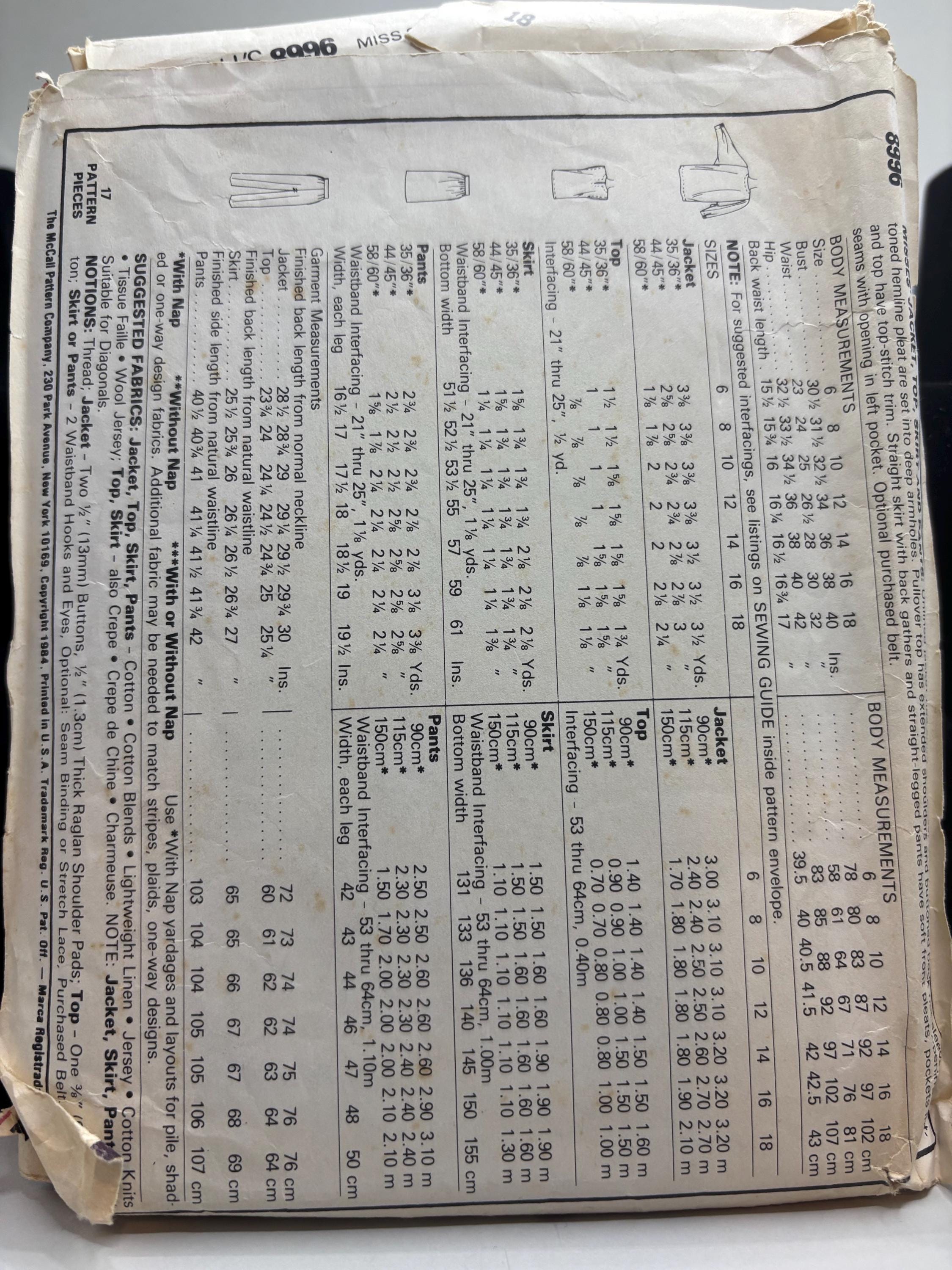 McCall’s 8996 Sewing Pattern (Misses Size 18 – Bust 40") | 1980s Power Suit Ensemble  | Mariette Hartley Collection - Thumbnail 3