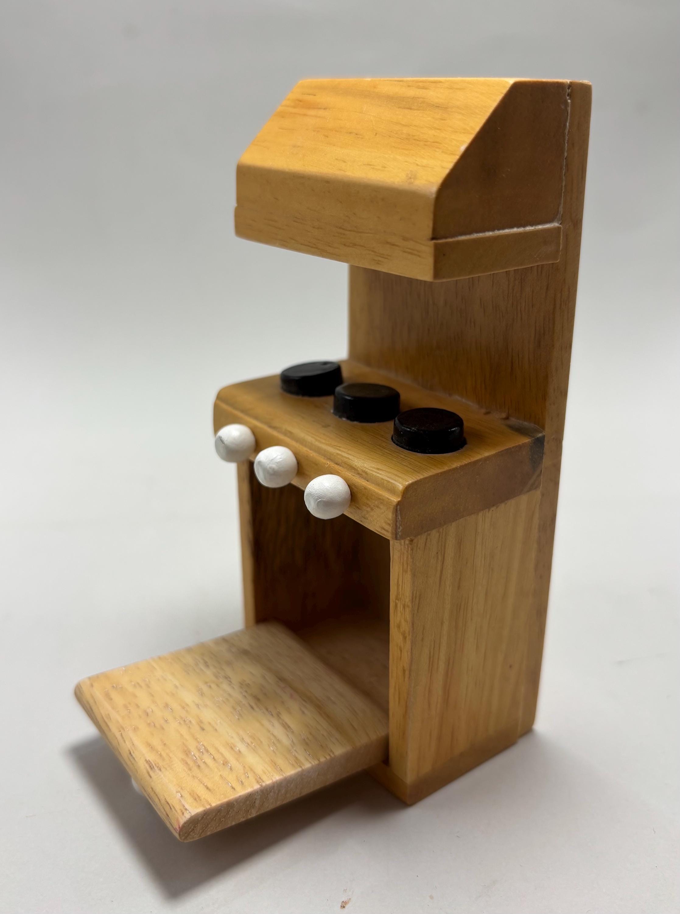 Vintage Wooden Dollhouse Stove – Miniature Kitchen Oven with Painted Burners and Knobs – Made in China – Dollhouse Furniture