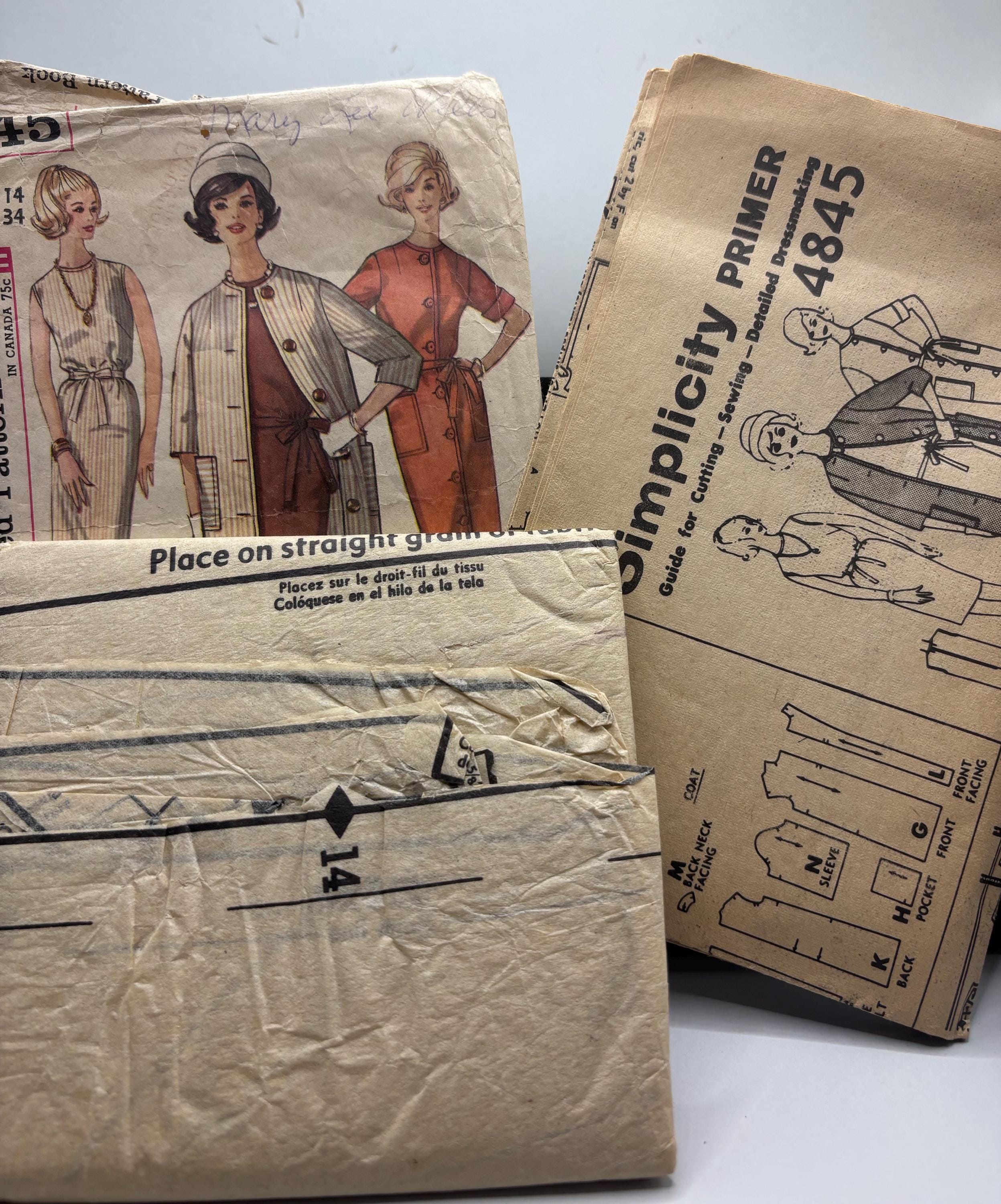 1960s Simplicity 4845 Sewing Pattern – Jackie O Shift Dress & Coat Ensemble – Size 14 Bust 34 – Complete and Cut - Thumbnail 5