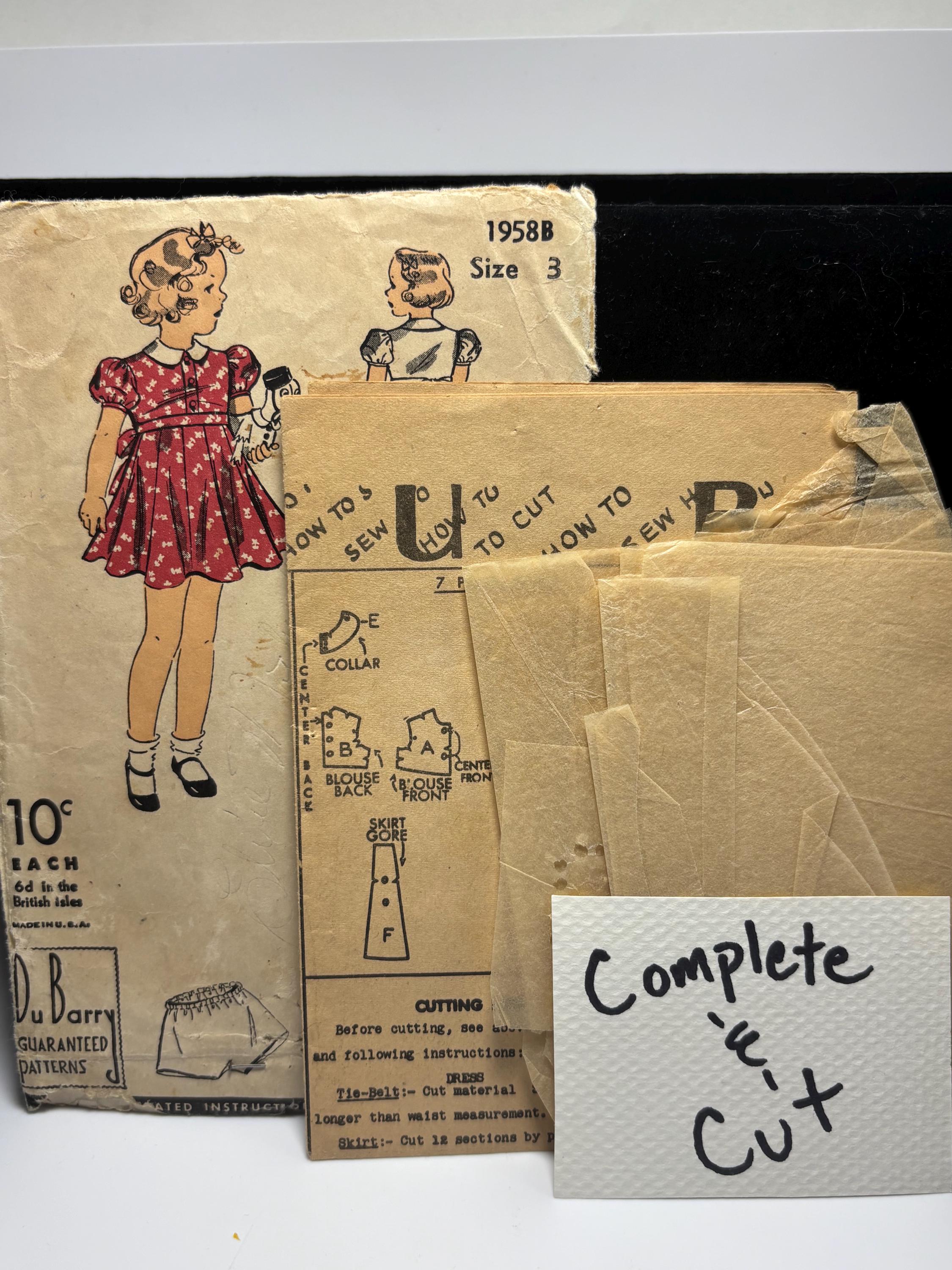 1930s Du Barry 1958B Toddler Dress & Panties Pattern – Shirley Temple Style Puff-Sleeve Party Dress, Size 3 - Thumbnail 5