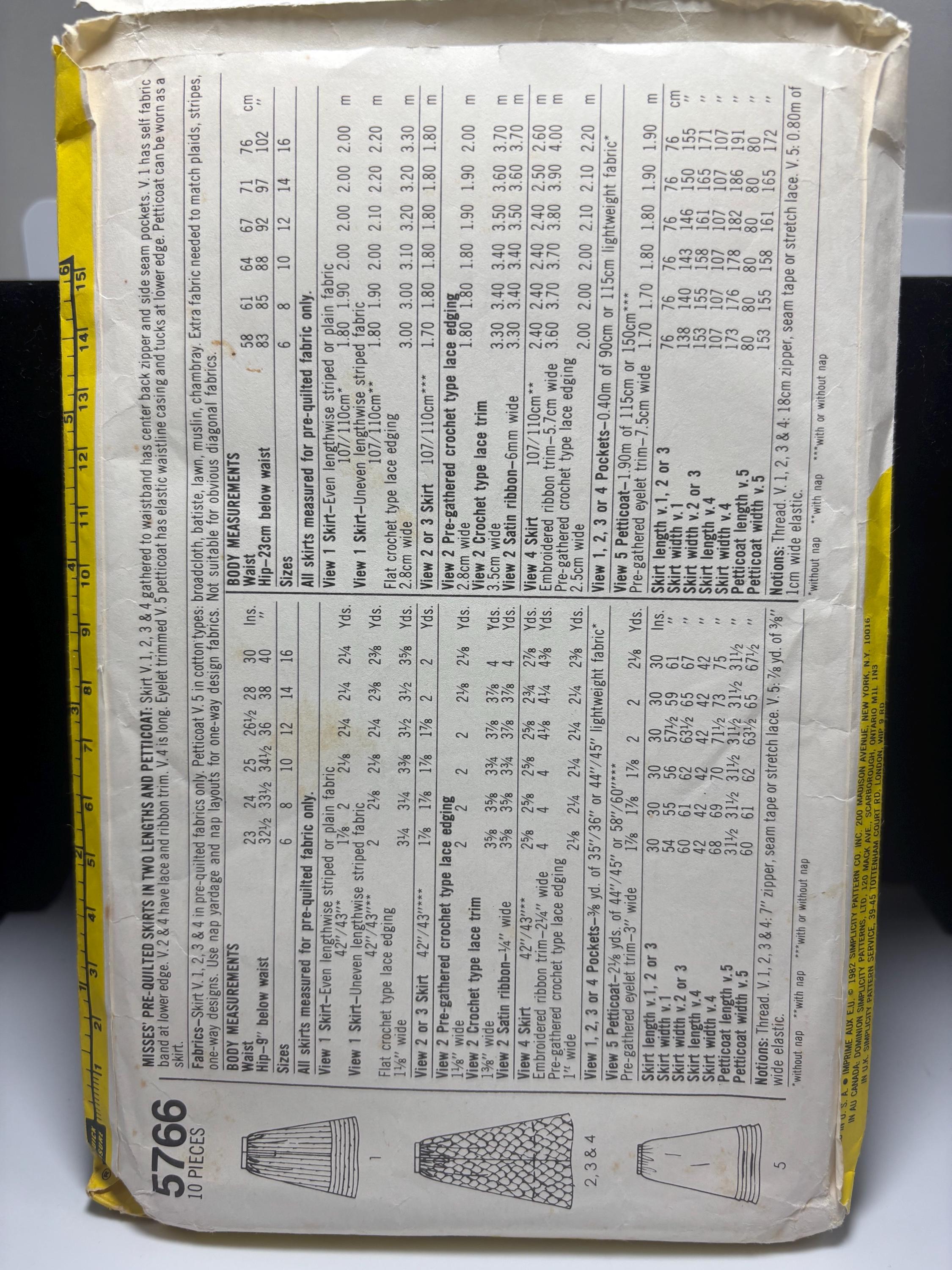 Vintage Simplicity 5766 (1970s) Western Prairiecore Petticoat Skirt Pattern – Size 10–14 – Complete & Cut – Grit, Dust and Ribbon Trim - Thumbnail 3