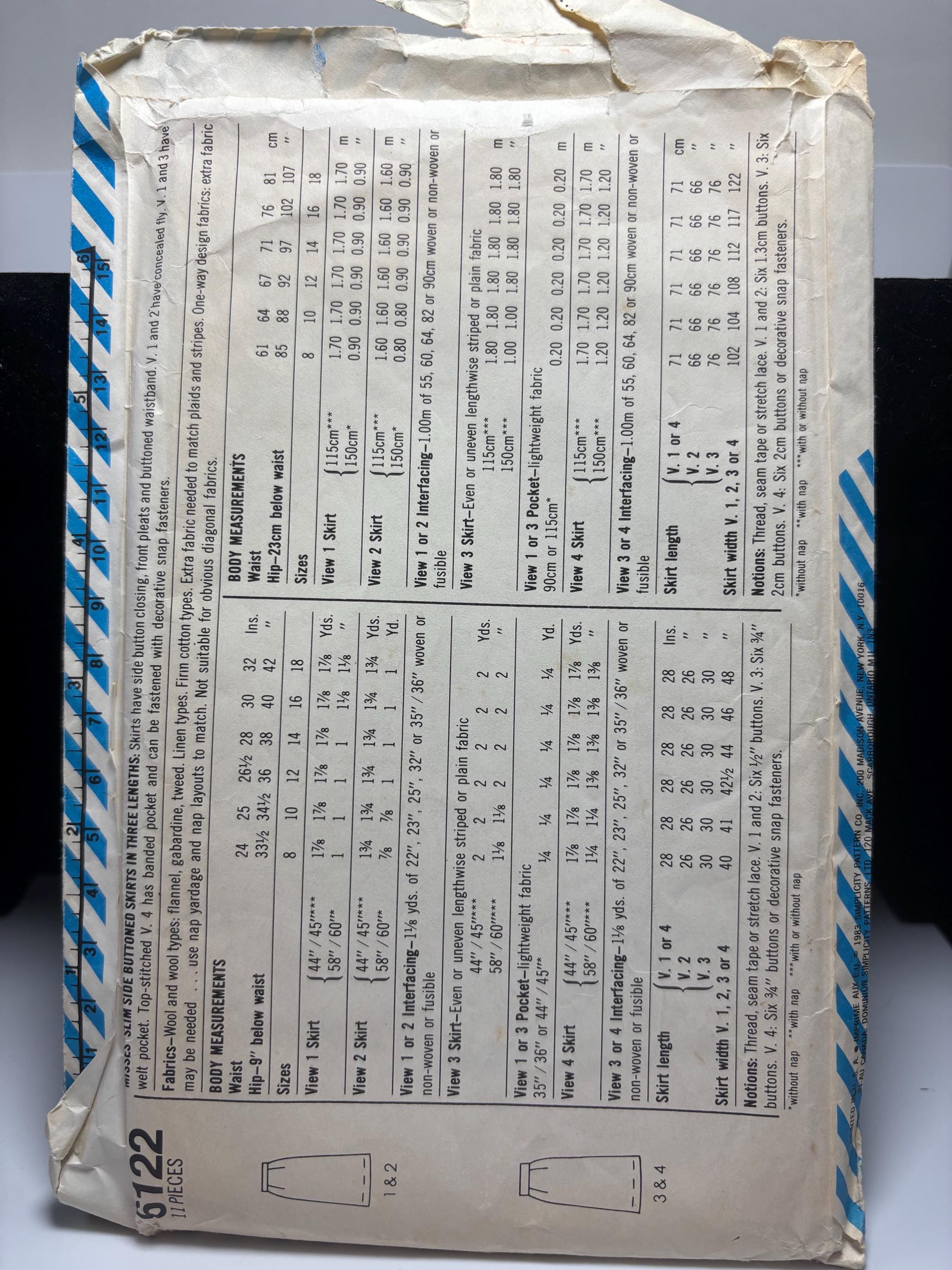 Vintage Simplicity 6122 (1980s) Misses’ High-Waist Skirt Sewing Pattern – Size 8 Waist 24” – Cute 80s Office Wear – Complete & Cut - Thumbnail 3