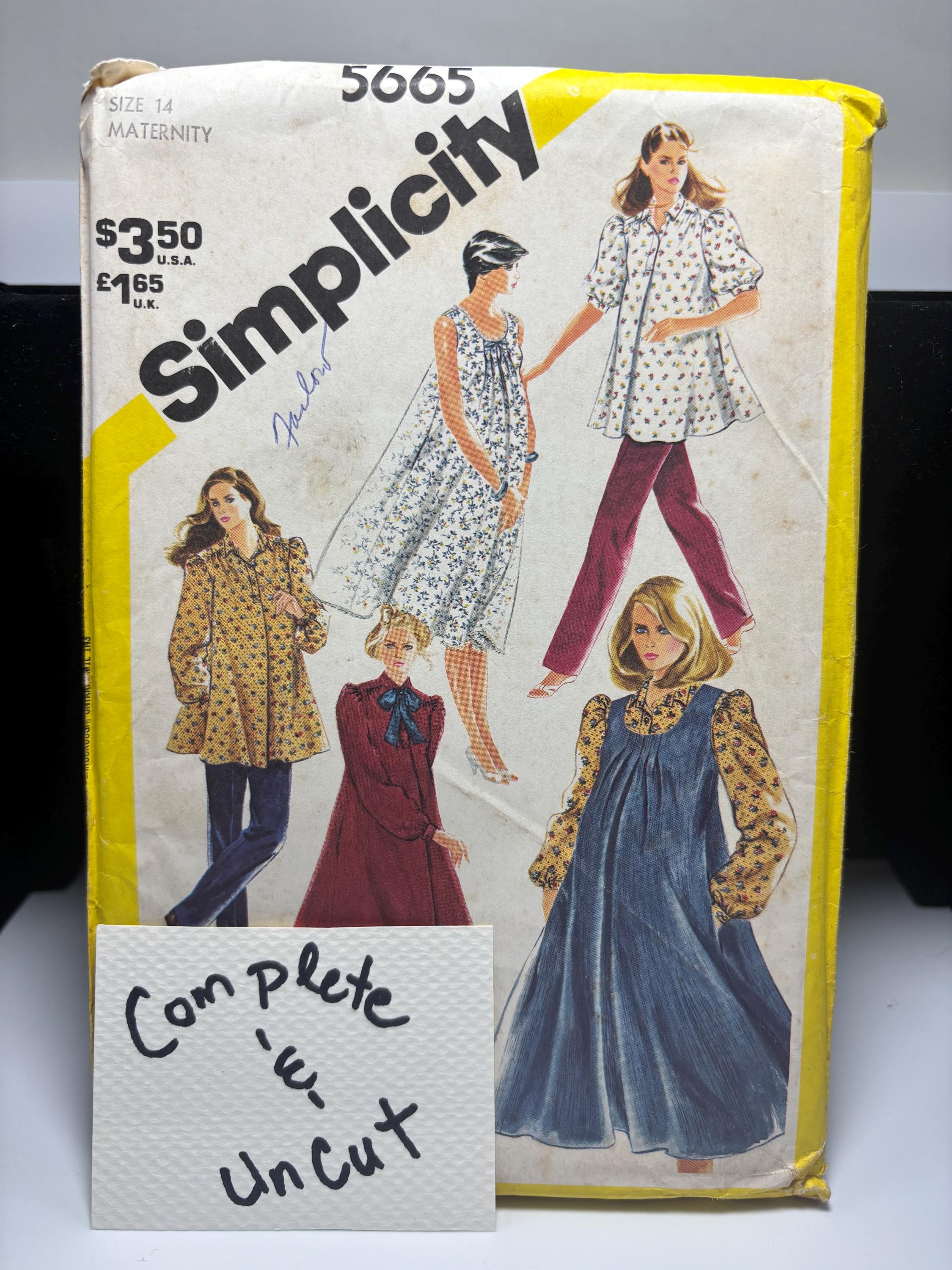 Vintage Simplicity 5665 1970s Maternity Dress, Top & Pants Pattern – Size 14 – Complete Uncut – Chic Modern Mother Style