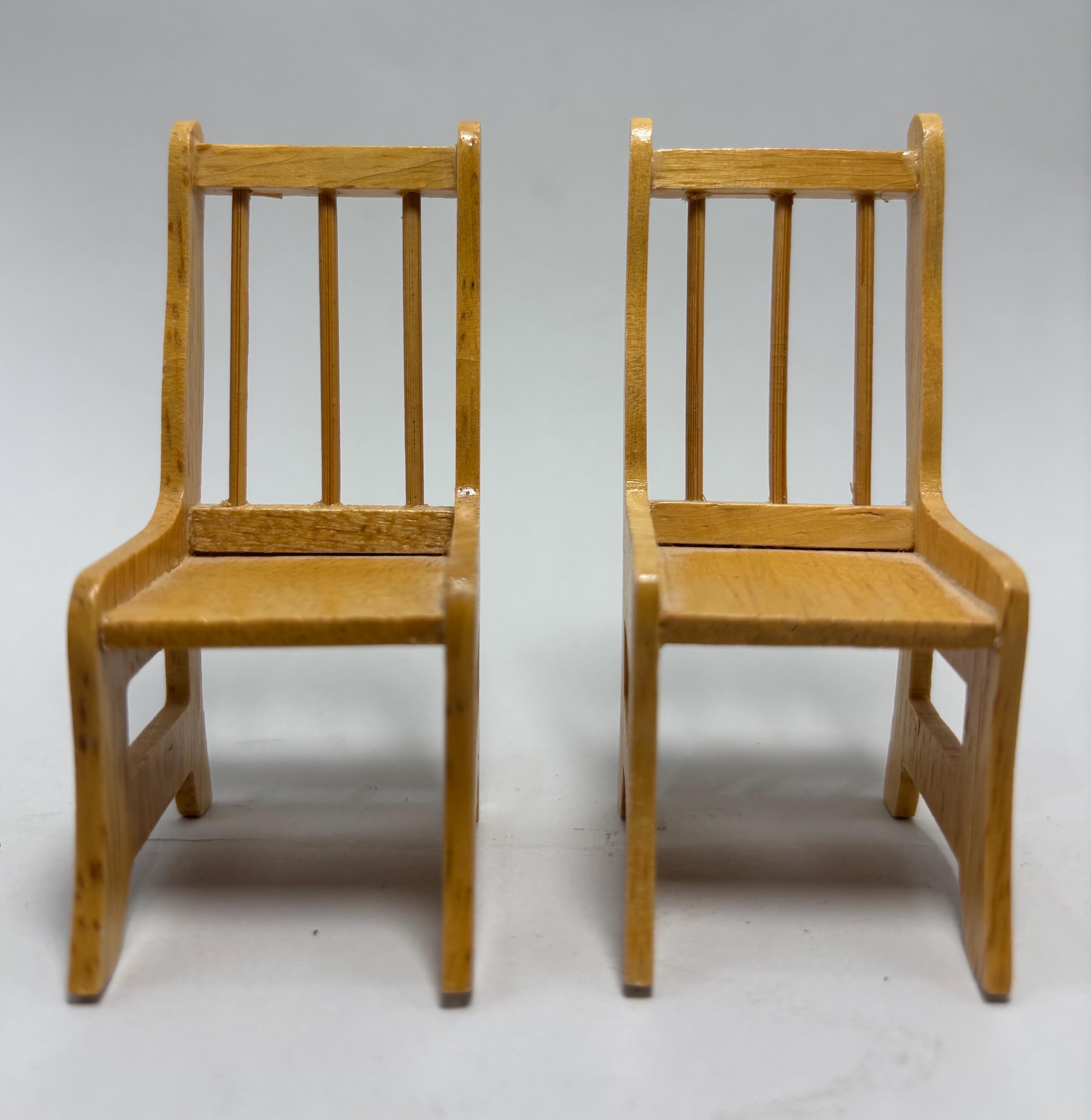 Vintage Miniature Wooden Dollhouse Furniture Set – 2 Chairs + Table – Whimsical  1:12 Scale - Perfect for Crafting, Fairy Homes, or Play - Thumbnail 3
