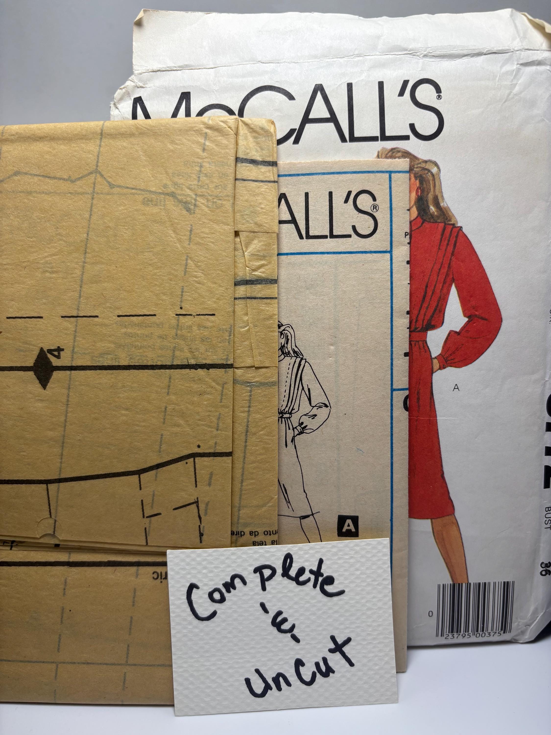 Vintage McCall’s 8772 Misses’ Pleated Dress Pattern (Size 14, Bust 36) – 1980s Classic Office Chic Midi Dress, Complete & Uncut - Thumbnail 5