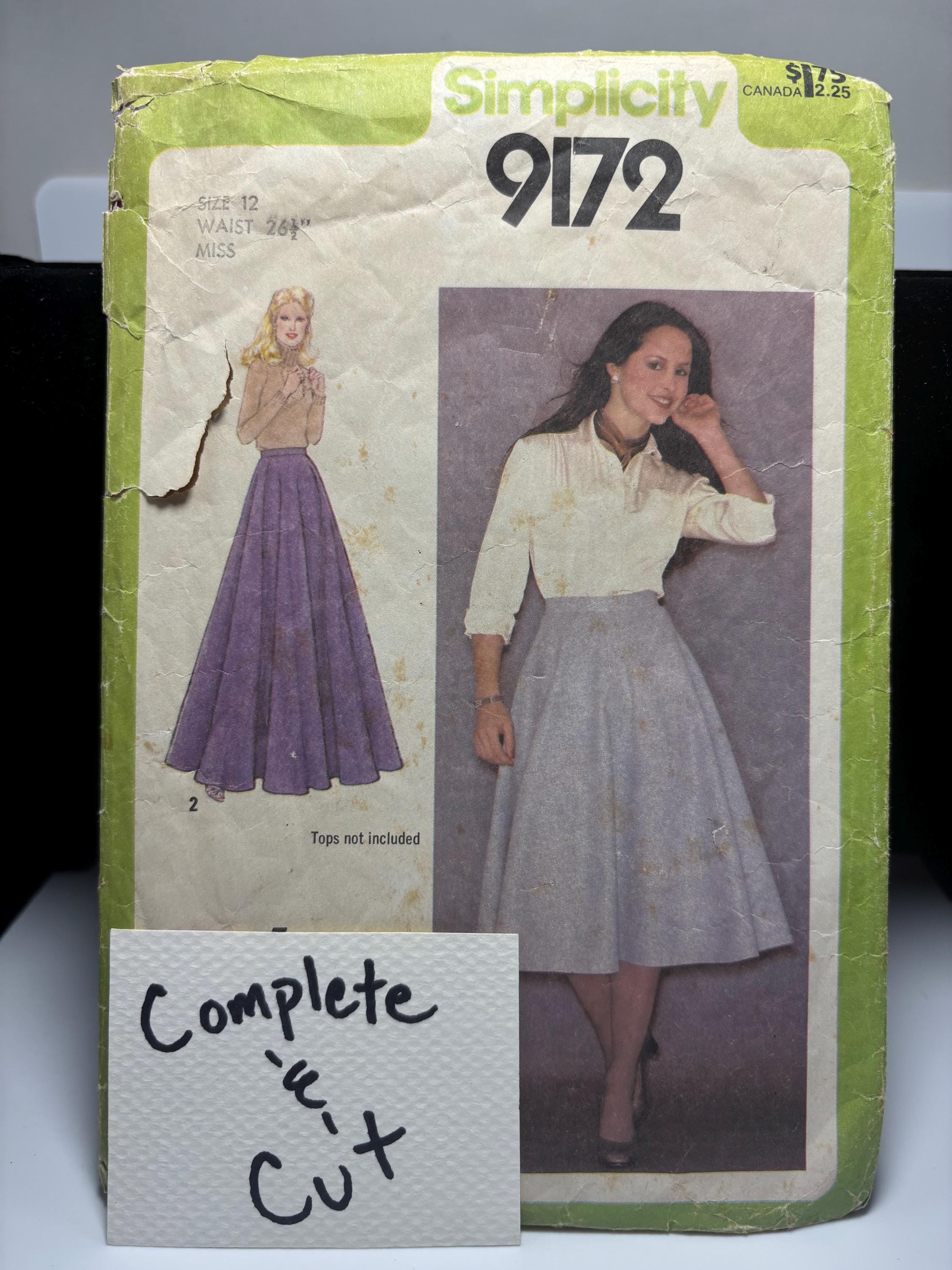 Vintage Simplicity 9172 Skirt Pattern – Size 12 Waist 26.5 – Full Circle Skirt in Two Lengths – 1970s Jiffy Sewing Pattern – Cut & Complete