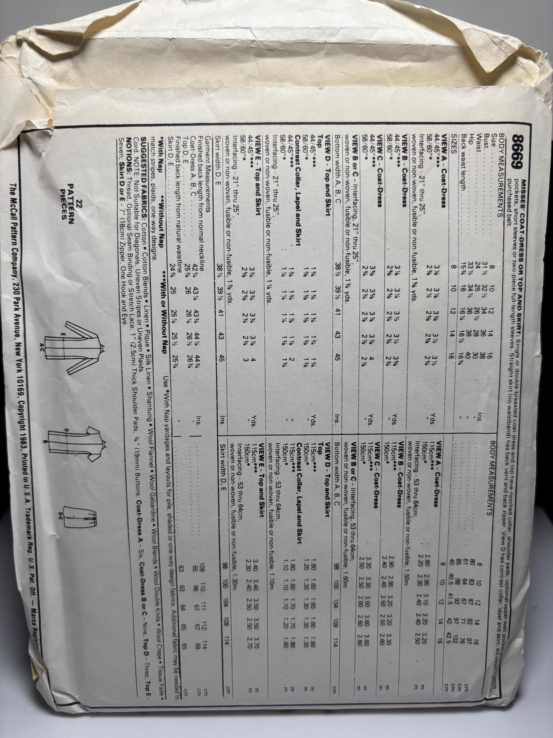 McCall’s 8669 (1989) Power Suit Pattern – Size 14 Bust 36 – “Goth Moll” Edition – Mob-Wife Glamour Corporate Noir – Complete & Uncut - Thumbnail 3